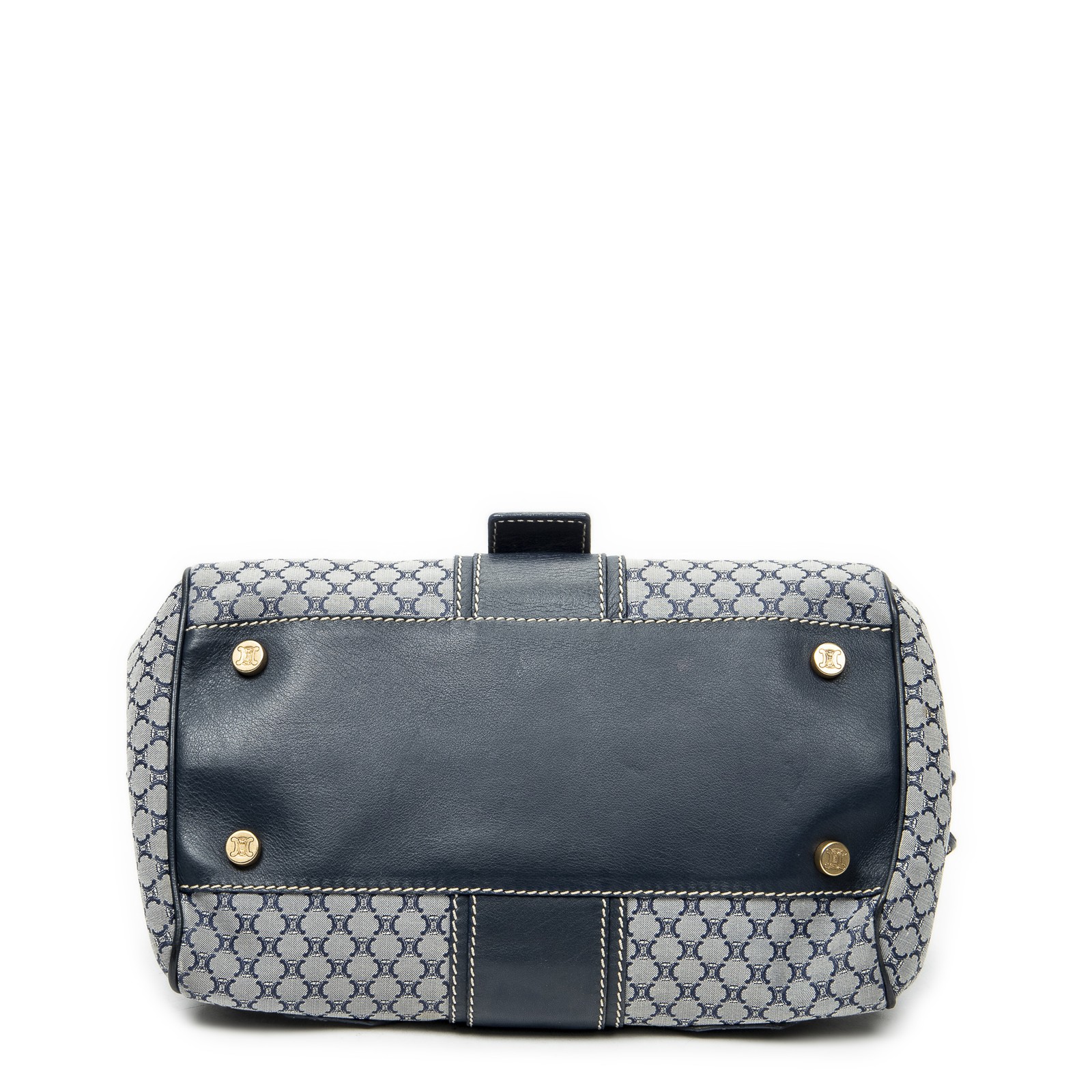 Celine Navy/Grey Frame Buckle Boston Shoulder Bag Macadam Canvas image 6