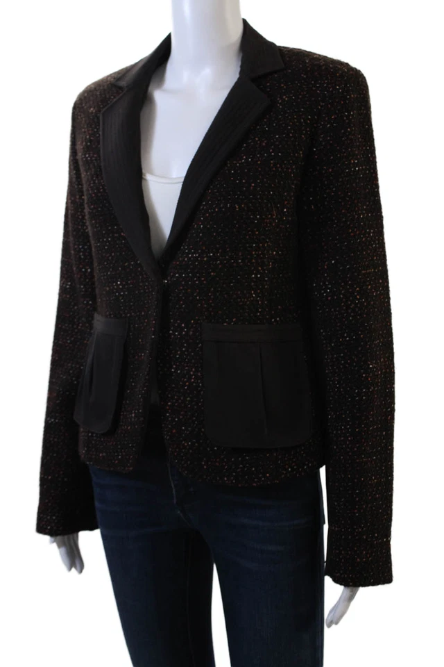 Blazer Yansi Fugel Mujer Lana Tejido Estampado Manga Larga Un Botón Marrón Talla 8 Foto 3 de 4