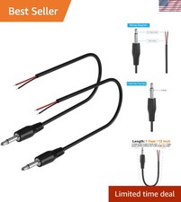 2-Pack 1FT 3.5mm Male Jack to Bare Wire AUX Audio Cable for Device Repairs