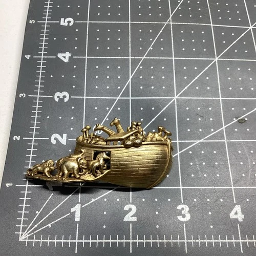 AJC Noahs Ark Gold Tone Brooch American Jewelry Signed Costume Jewelry Vintage