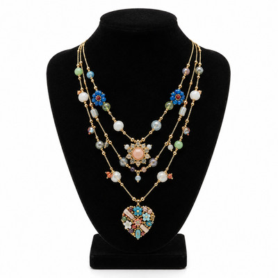 Betsey Johnson Layered Butterfly Charm Necklace Multi Strand Colorful Pendant