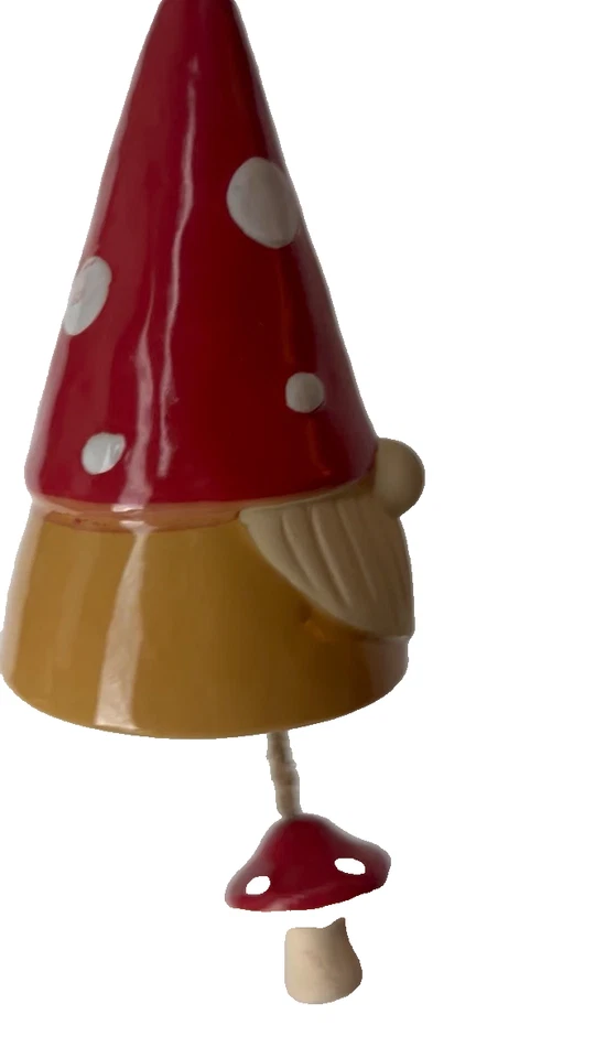 Champiñón Gnomo Carillón de Viento 7" Cerámica Jardín Porche Interior Diversión Elfo Lunares Foto 4 de 4