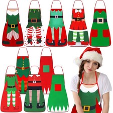 10 PCS Elf Christmas Apron Adjustable Kitchen Cooking BBQ Bib Funny Chef Green