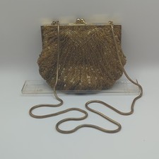Gold Beaded Evening Bag with Chain Strap for Formal Occasions