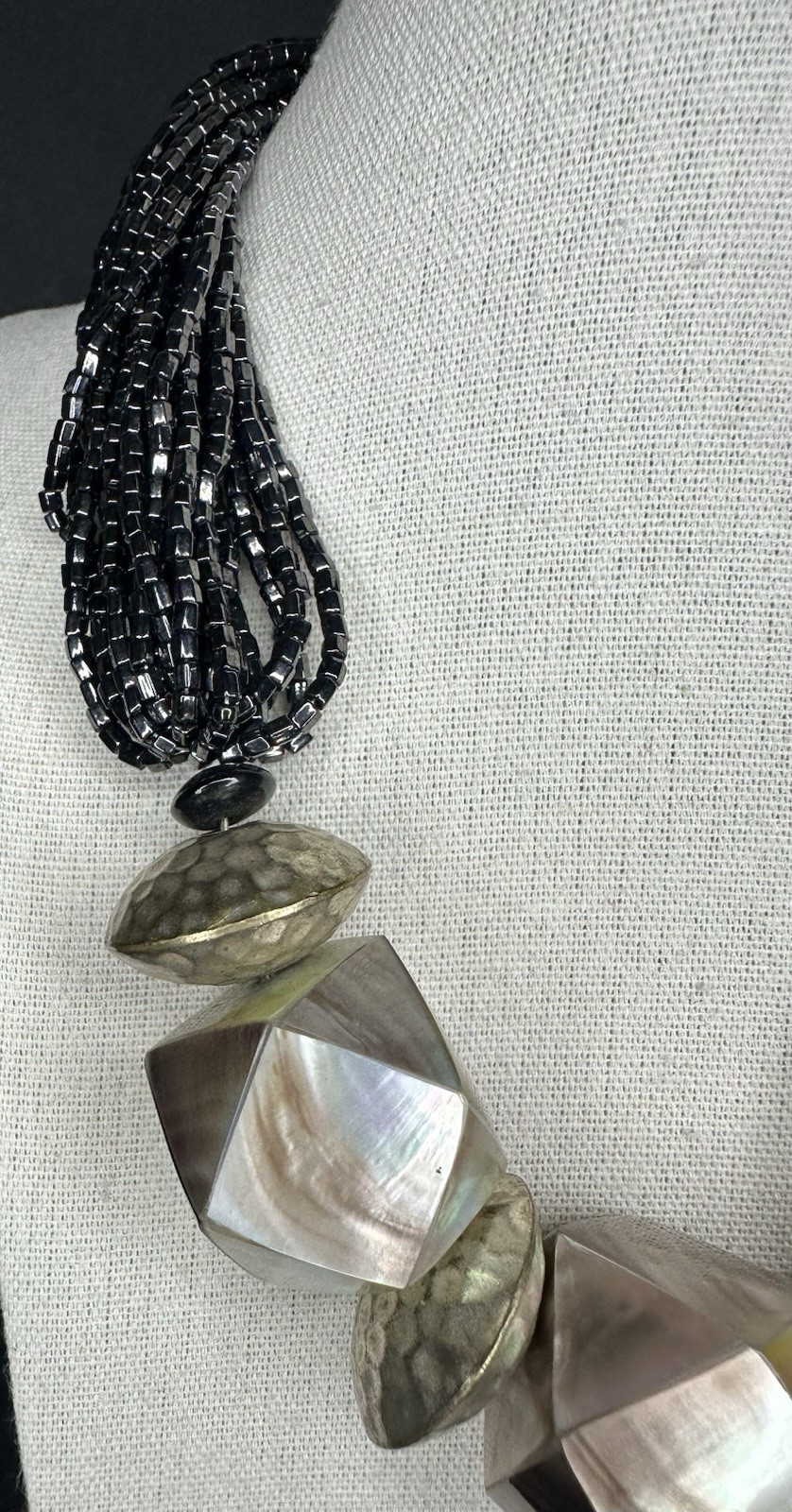 ARTISAN Statement Necklace Geometric MOP Black Mu… - image 2