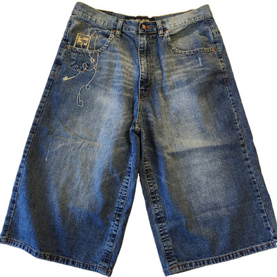Koman Men's Baggy Denim Jean Shorts Size 36 Music Player Headphones Embroidered