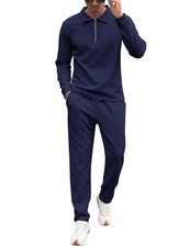 Men's 2 Pieces Sets Long Sleeve sport Shirts Casual Beach Pants With Pockets ...