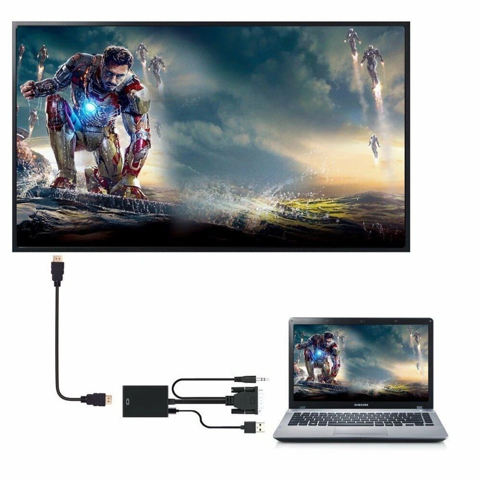 3 in 1 VGA zu HDMI Adapter Kabel Konverter USB Audio Video 1080P UHD TV Monitor - Bild 4 von 4