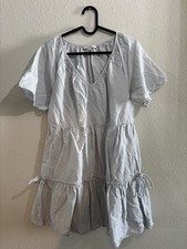 Madewell Linen Blend Lorelei Mini Dress Women S Blue Tiered V Neck Beach Boho