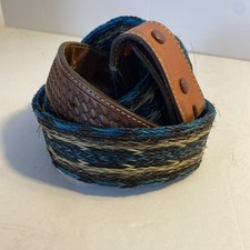 M F Vintage Braided Horse Hair Hand-Tooled Leather Belt Western Cowboy 42