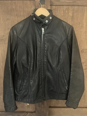 Chaqueta de cuero Schott NYC Café Racer con forro extraíble para mujer talla 14” - Imagen 1 de 4
