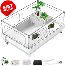 Small Turtle Tank Acrylic Aquarium Basking Platform Drain Multi-Area Reptile US