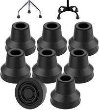 Quad Cane Tips (Set of 8) - Heavy Duty 1/2 Inch Replacement Rubber Foot - Black