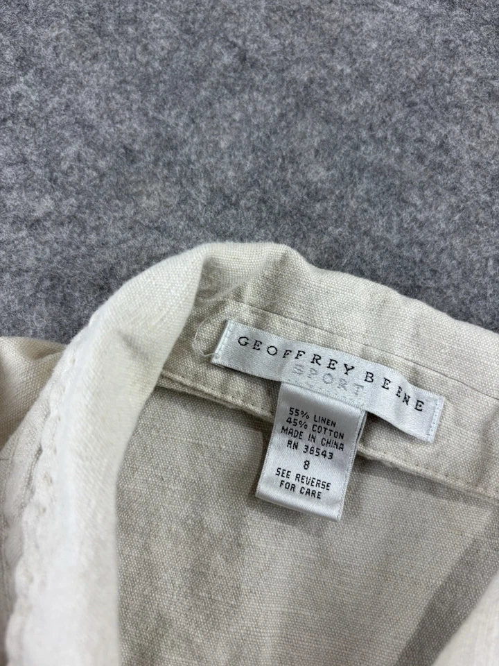 Chaqueta de Motocicleta Bombardero Beige Cremallera Completa Crop Lino Geoffrey Beene De Colección Para Mujer’s 8 Foto 4 de 4