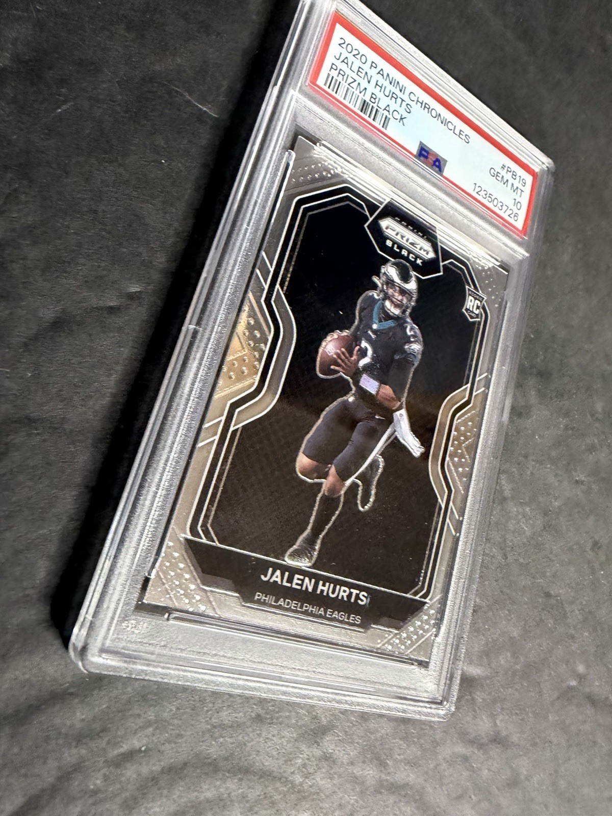2020 PANINI CHRONICLES PRIZM BLACK #PB19 JALEN HURTS PSA 10 view 3