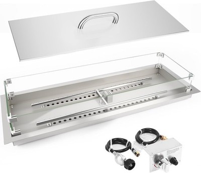 Upgraded 36'' X 12'' Drop-In Fire Pit Burner Kit, Gas Fire Pit Kit with Glass Wind