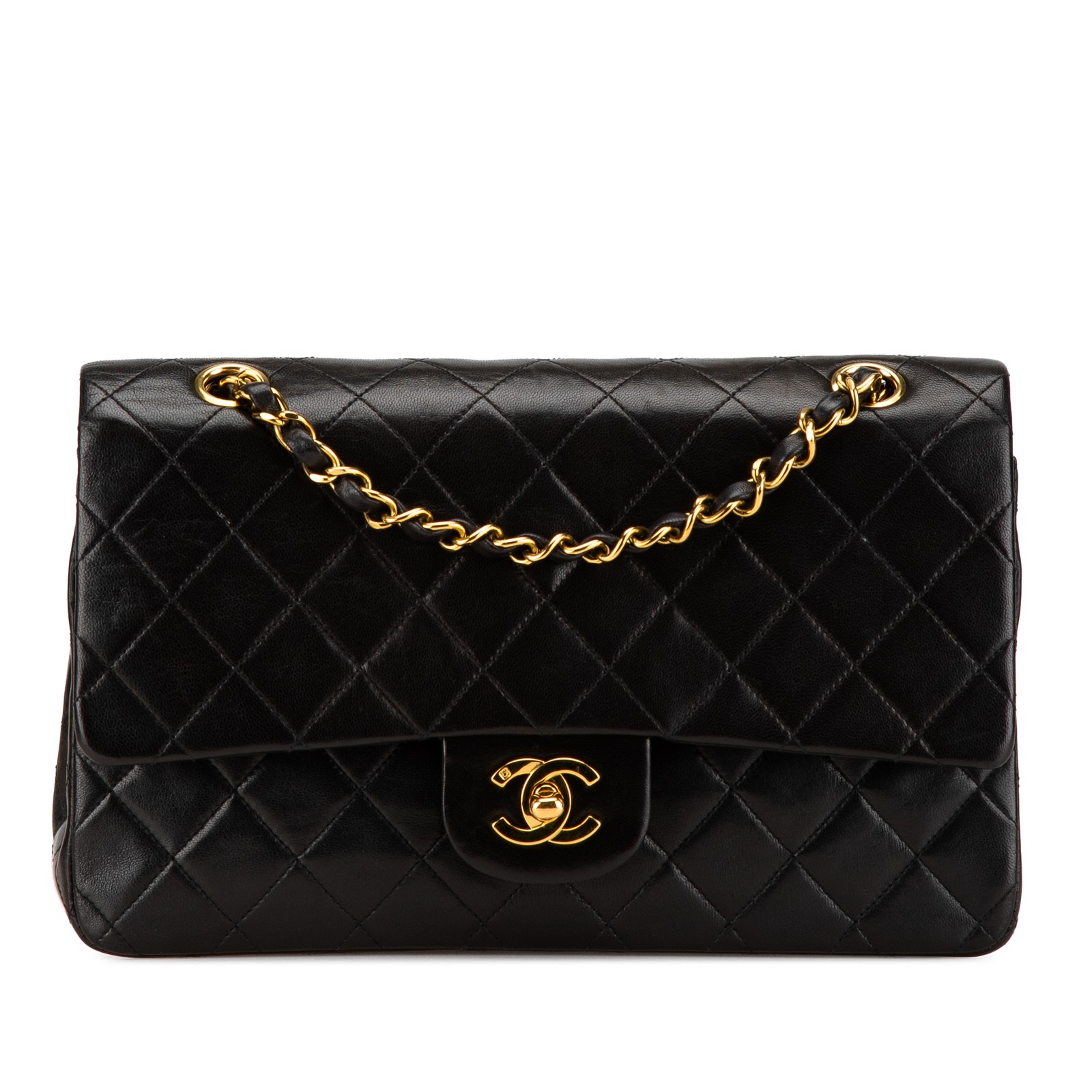 Chanel Medium Classic Lambskin Double Flap Bag Black Gold