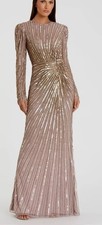 Mac Duggal Puff Sleeve,embellished Gown, Mocha, Heavy Weight, New, Sz 12
