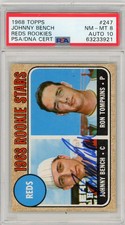 1968 Topps Johnny Bench #247 Reds Rookies PSA 8 Auto 10