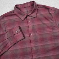 Lululemon Masons Peak Flannel Shirt Men XL Red Stripe Performance Stretch Office