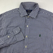 Polo Ralph Lauren Shirt Men Sz M Gingham Plaid Blue Button Up Long Sleeve Pony