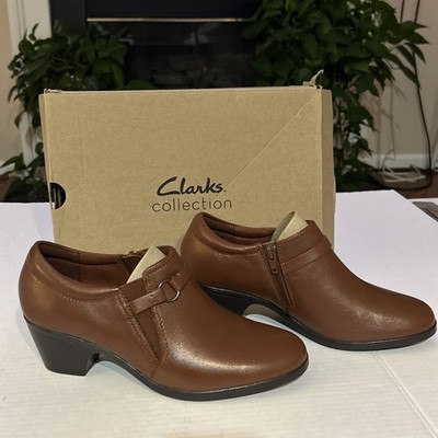 Clarks Collection Emily 2 Erin Leather Shootie Women Sz 9 Brown Color Block Heel