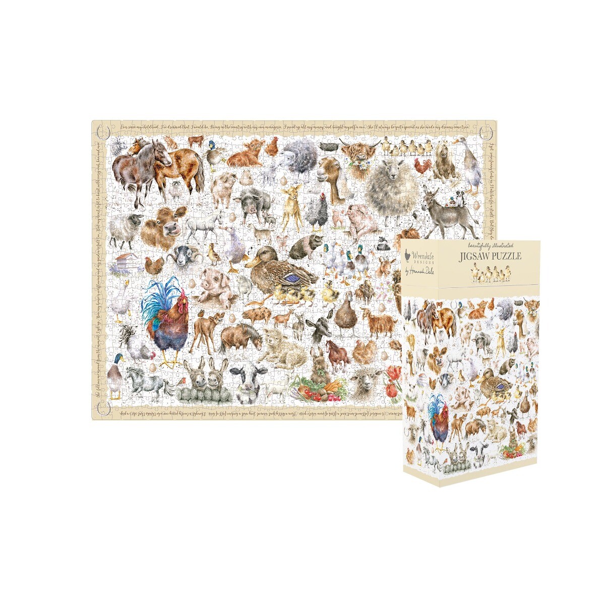 Wrendale Farmyard Friends Jigsaw Puzzle - 1000 Piece Puzzle and Guide Poster