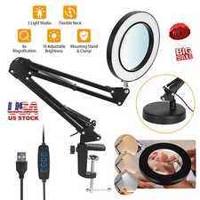 12W Magnifier LED Lamp 8X Magnifying Glass Desk Reading Light With Clamp 1080lm