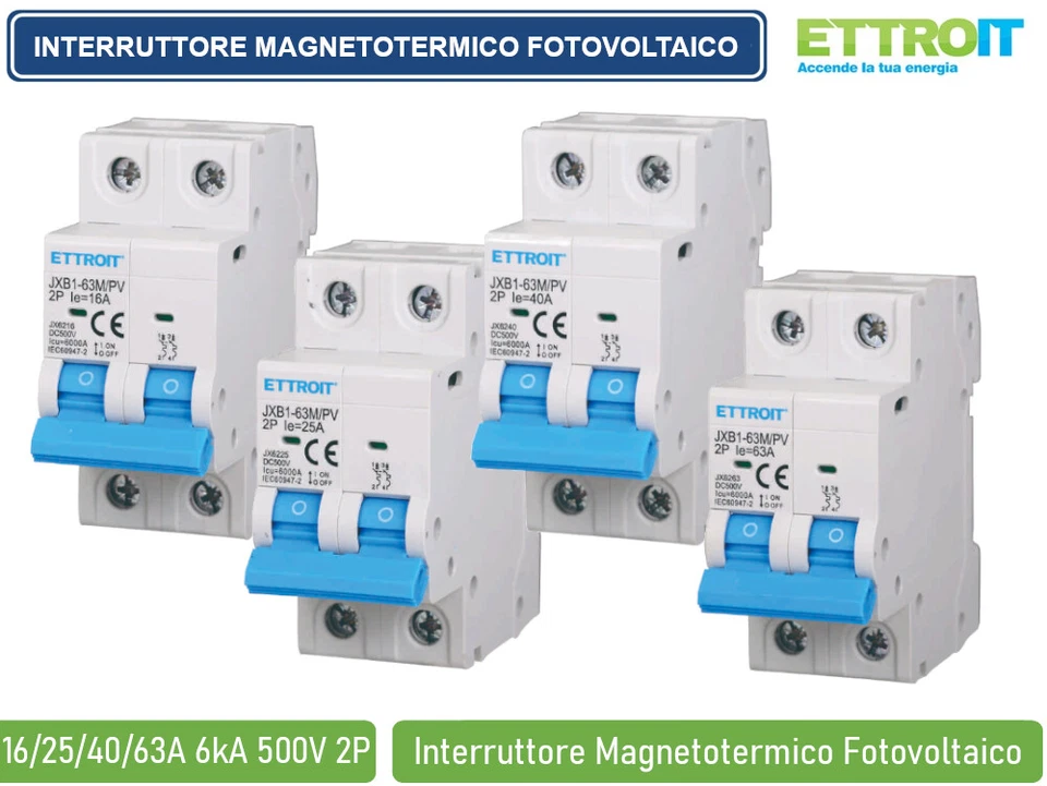 ETTROIT INTERRUTTORI MEGNETOTERMICI FOTOVOLTAICO PER BARRA DIN DC 6kA 500V 2P