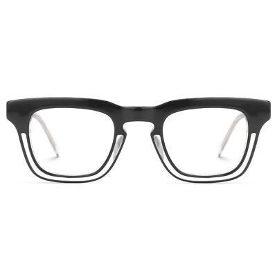 Square Acetate Glasses Frame Thick Strong Plastic Eyeglasses Keyhole Bridge 