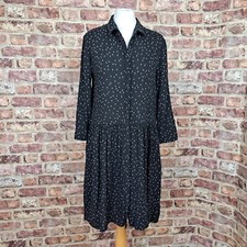 Hush Shirt Dress 10 Black Star Print  Knee Length Collared Flare Long Sleeve