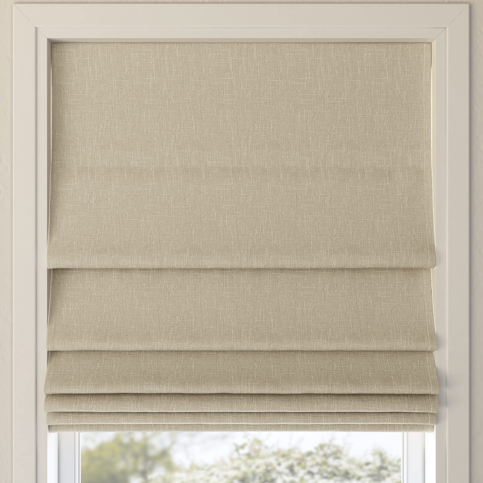 Sun Zero Preble Textured Beige Blackout Cordless Roman Shade 27x64
