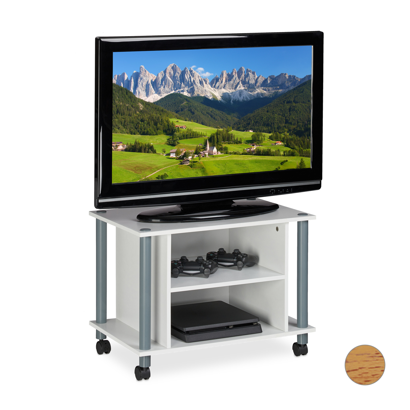 Mueble TV con 4 ruedas, Mesa TV ruedas, Mesa televisión con 2 compartimentos