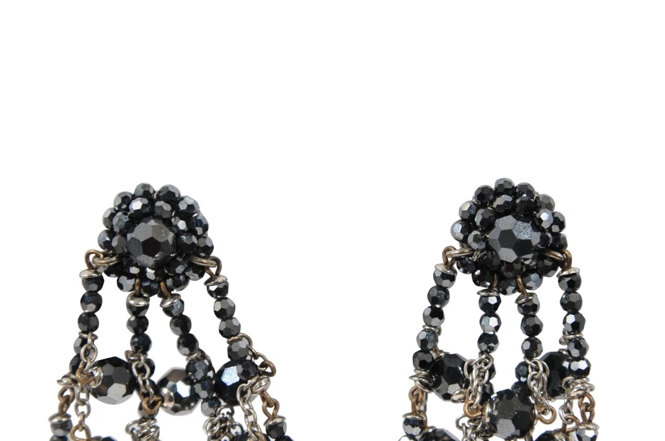 Daniel Swarovski Women Vintage Black Crystal Ball Drop Earrings Clip On Gunmetal - Image 2 of 4