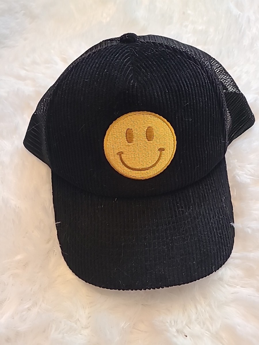 Smiley Face Hat Corduroy Black Smile Snapback Trucker Hat New
