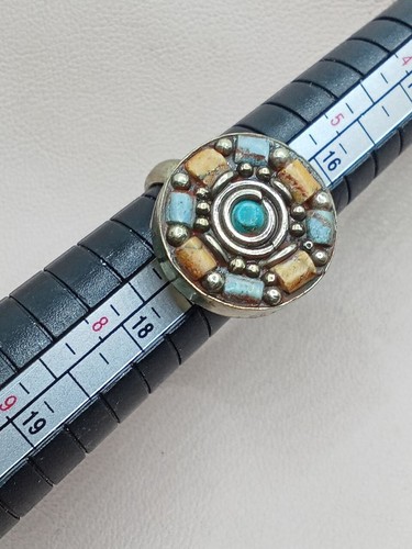Anello antico vittoriano argento sterling vintage inciso granato naturale misura 7 us - Foto 4 di 6