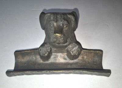 ANTIQUE EUROPEAN GRAND TOUR BRONZE METAL LABRADOR PUPPY DOG PEN STAND - TST, INC