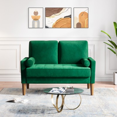 Grün Modern 2-Sitzer Sofa Couch Loveseat Holzbeine Wohnzimmer Armrest Lounge Neu