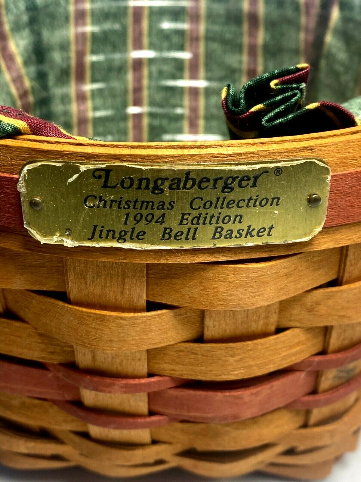 1994 Longaberger Christmas Collection Jingle Bell Basket w/ Protector