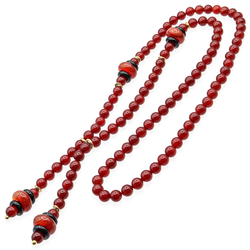 Rajola 18K Yellow Gold Carnelian Sard Beaded Strand Necklace + Box & Paper - Image 2 of 4