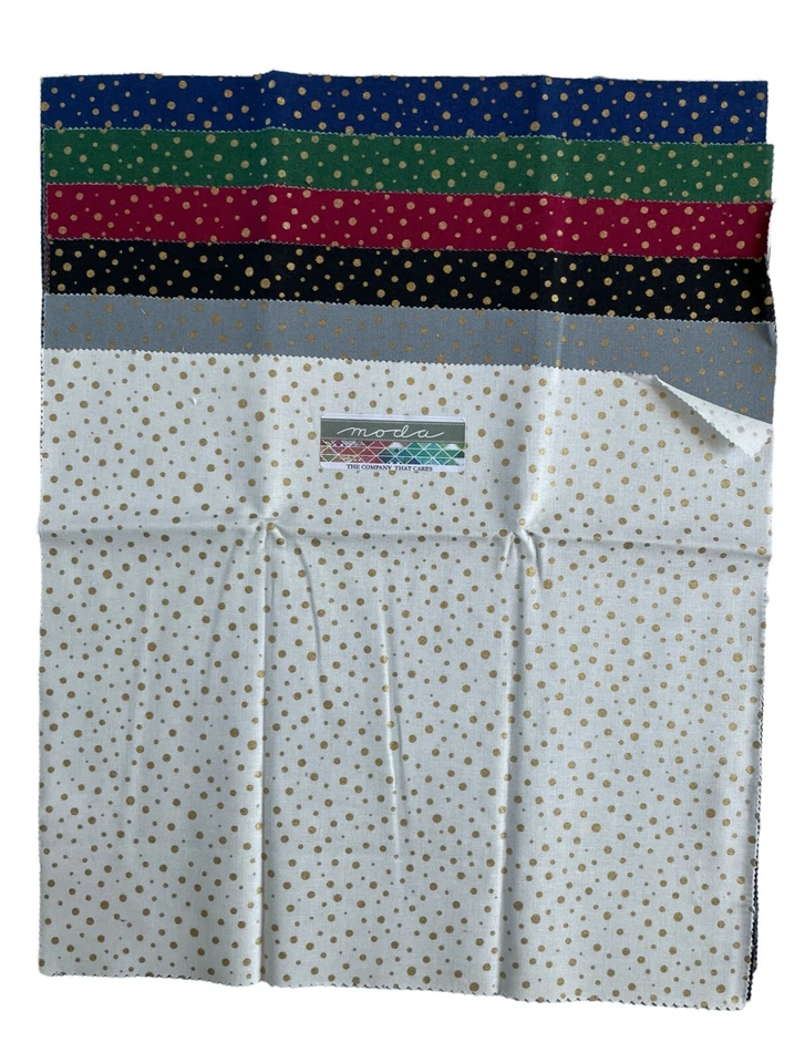 Moda Fabric 6 pc Candy Bar Gold Polka Dot Cotton Quilt Fabric 13 x 11-1/2" each - Image 3 of 4