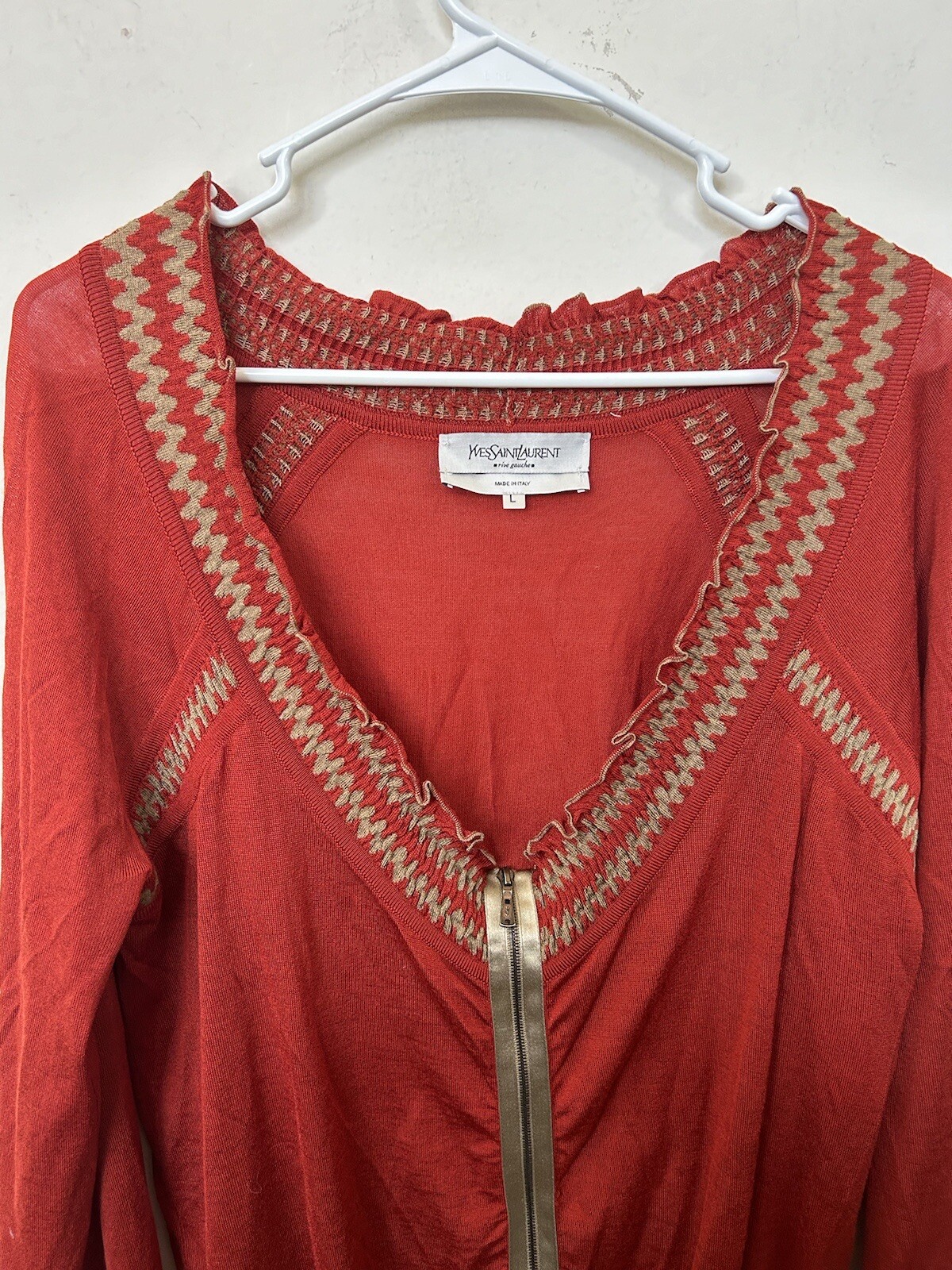 Maglione Yves Saint Laurent Italia Arancio Bruciato Lana Merino Cerniera Donna Arrivetta L