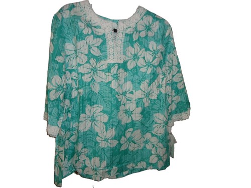 Rebecca Malone Plus Size Peacock Top 3/4 sleeve beaded accent Size