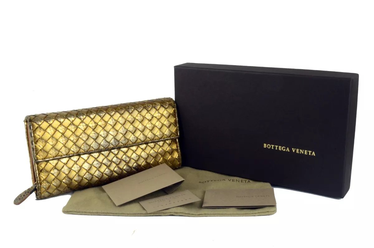 PRADA Clutch bag gold gold leather Intrecciato from japan 