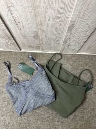 Wild Fable Womens Large Camisole Crop Tank Tops Gray Lace & Solid Olive Green