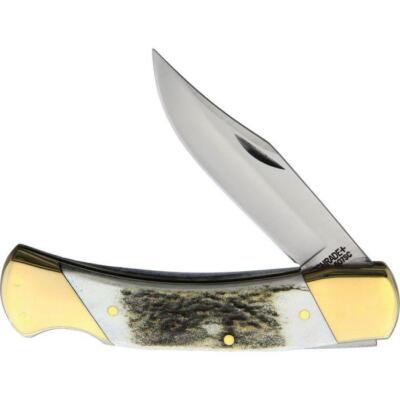 Schrade Stag Lockback Brown/white Folding Stainless Clip Point Pocket Knife 07