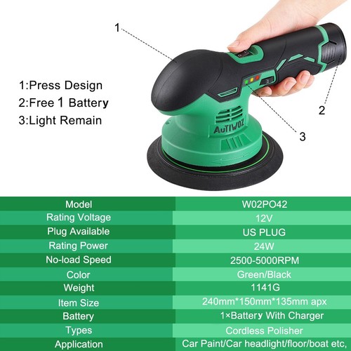 Cordless Car Polisher Mini Battery Polishing Machine 6" Buffer Waxer Dual Action - Picture 2 of 20