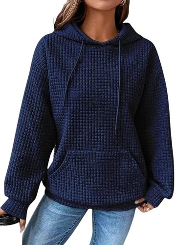 Women's Fall Winter Hoodies Waffled Quilted Casual Long Sleeve Pullover Sweatshi - Picture 8 of 23