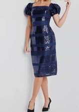 $595 Jovani Women's Blue Sequin Square Neck Sheath Dress Size 2