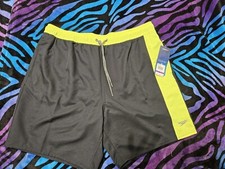 SPEEDO, MEN'S NEW BLACK/YELLOW POLY DRAWSTRING SWIM TRUNKS W/BRIEF LINER, SZ XXL